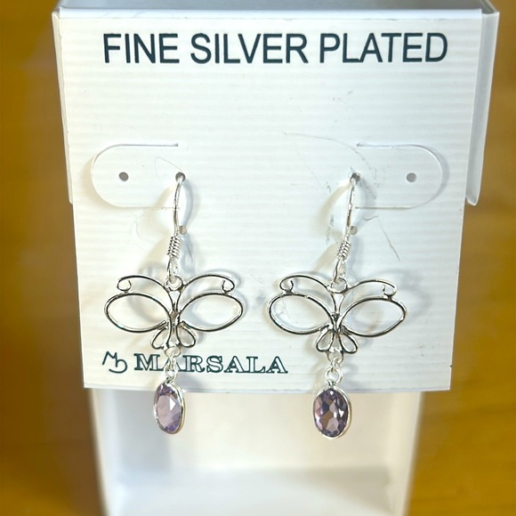 Marsala Silver Plated Butterfly Earrings - Picture 1 of 3
